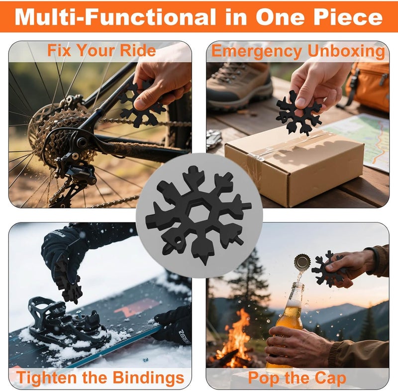 KULOLO Snowflake Multi Tool – Stainless Steel EDC Gadget with Bottle Opener,Wrench & Key Ring,White Elephant Gift for Adults 2025,Christmas Stocking Stuffer for Men,Dad,Husband (Black) - Image 5